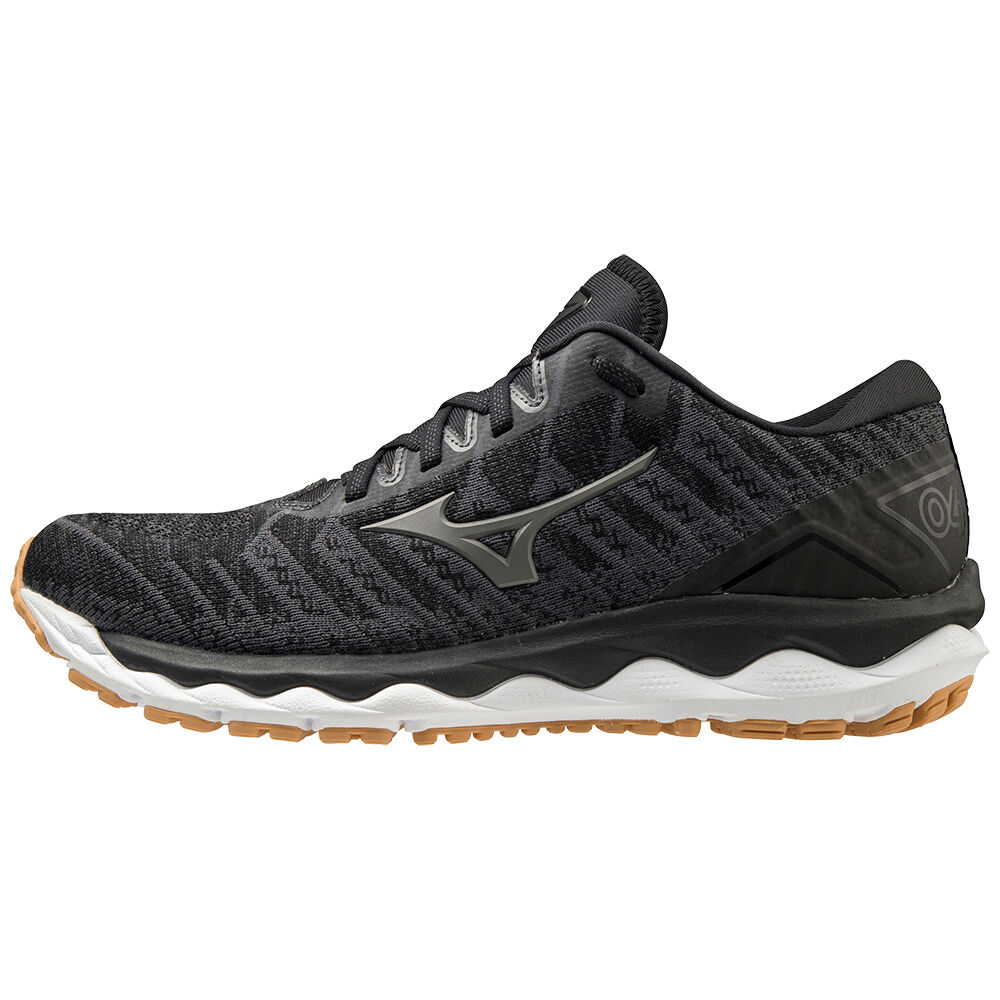 Panske Bezecke Topanky Mizuno Wave Sky 4 Waveknit Čierne/Tmavo Siva Vypredaj NILH83470